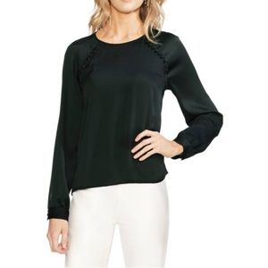 Button Shoulder Bubble Sleeve Satin Blouse